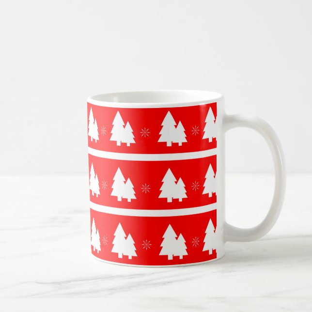 Mug Arbres de Noël rouge vif et flocons de neige (Droite)
