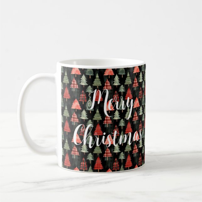 Mug Arbres de Noël rouges et verts sur le noir (Gauche)