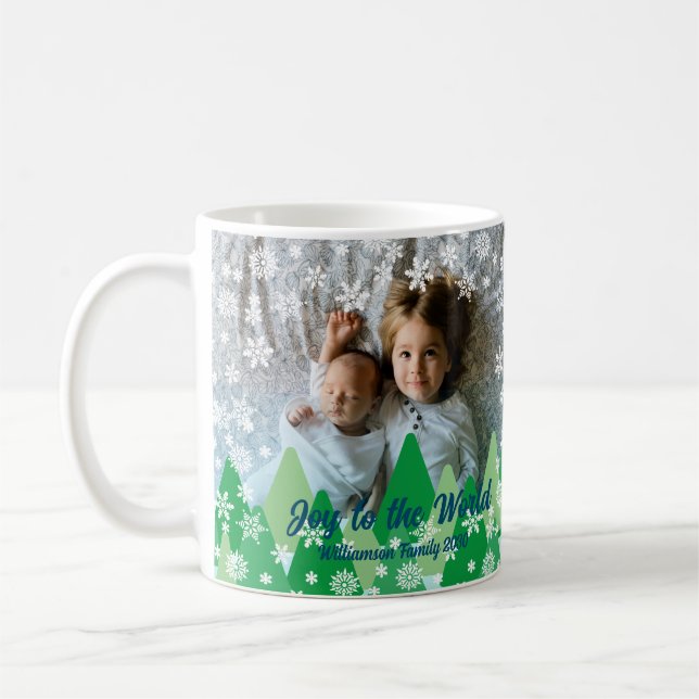 Mug Arbres de Noël Snowflakes blanc Joie au monde (Gauche)