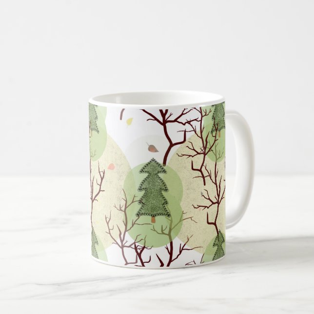Mug Arbres de Noël texturés et arbres séchés. (Devant droit)