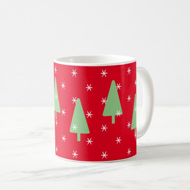 Mug Arbres de Noël verts Flammes de neige blanches Rou (Devant droit)
