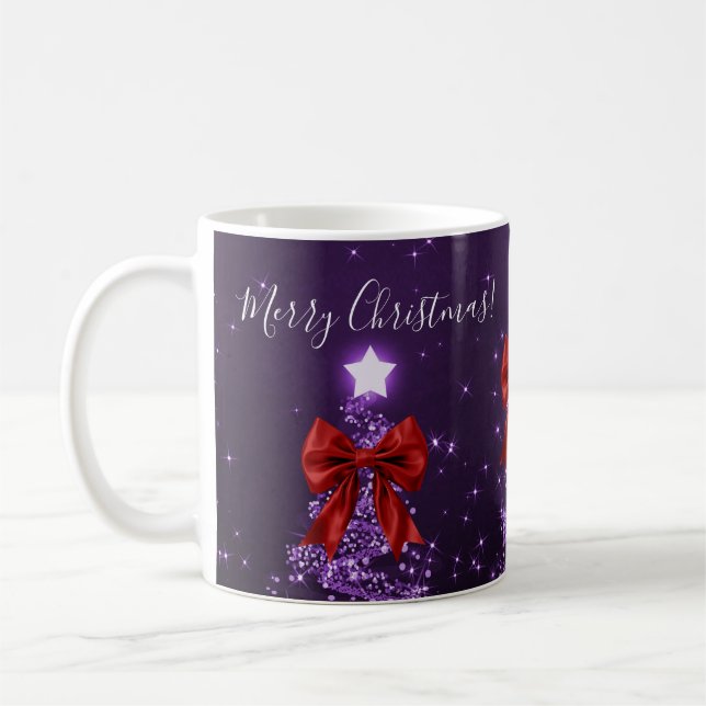 Mug Arbres de Noël violets élégants pour les fêtes ave (Gauche)