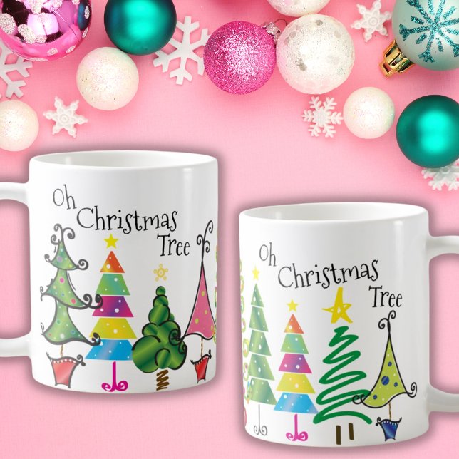 Mug Arbres de Noël Whimsical Pink Green Blue Script (Créateur téléchargé)