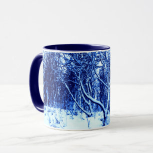 Mug Arbres et scène de neige, bleu de cobalt