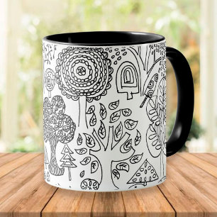 Mug Arbres Noir et Blanc Dessinés à la Main Art Modern