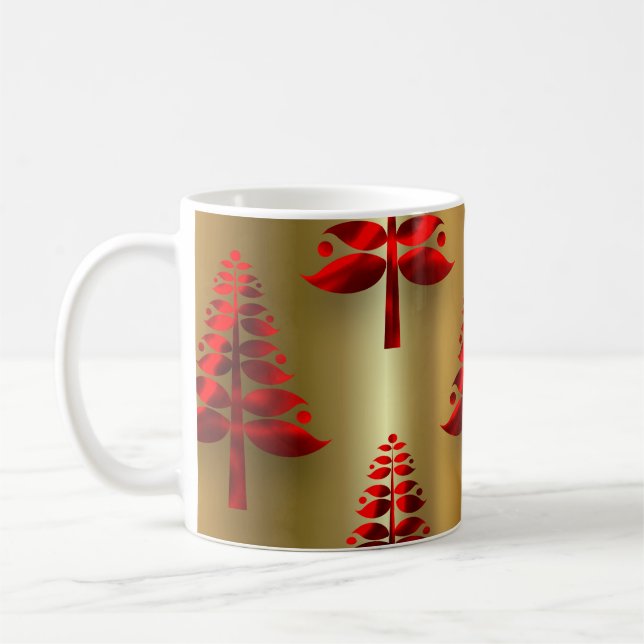 Mug Arbres rouges de Noël en or (Gauche)