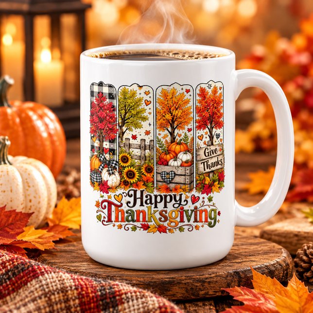 Mug Arbres rustiques d'automne et de potiron de Thanks (Créateur téléchargé)
