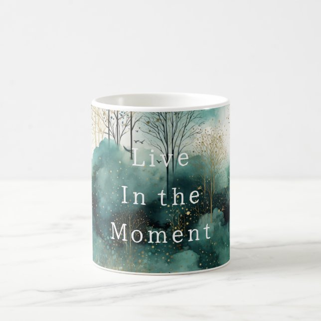 Mug Arbres verts dorés avec oiseaux Noël (Centre)