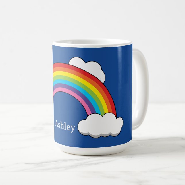 Mug Arc en ciel avec nuages blancs | Personnaliser (Devant droit)