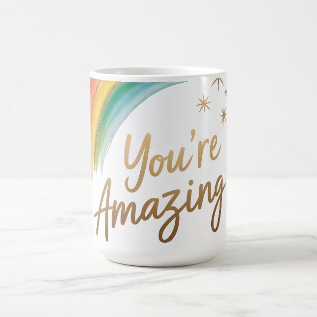 Mug Arc-en-ciel avec paillettes dorées et texte "Vous  (Centre)
