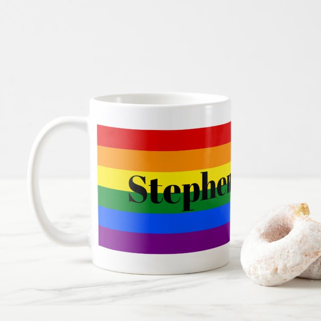 Mug Arc-en-ciel - Bouchon à drapeau avec votre nom (Avec donut)