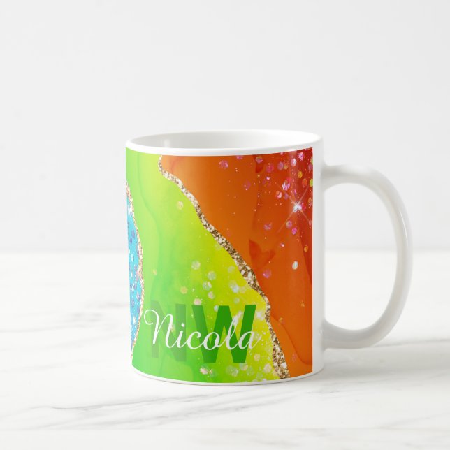 Mug Arc-en-ciel brillant et monogramme en agate à pail (Droite)