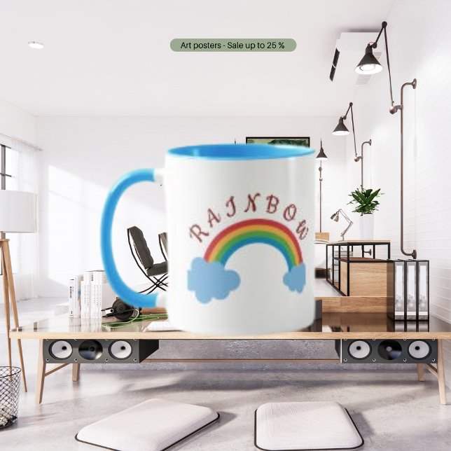 Mug Arc en ciel, Cloud bleu aquarelle et texte personn (Créateur téléchargé)