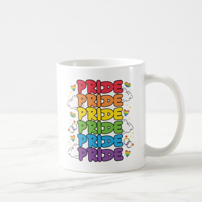 Mug Arc-en-ciel, Coeurs et Nuages - Fierté répétée (Droite)