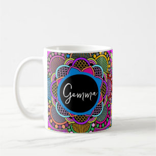 Mug Arc en ciel coloré Mandala Doodle Art Nom personna