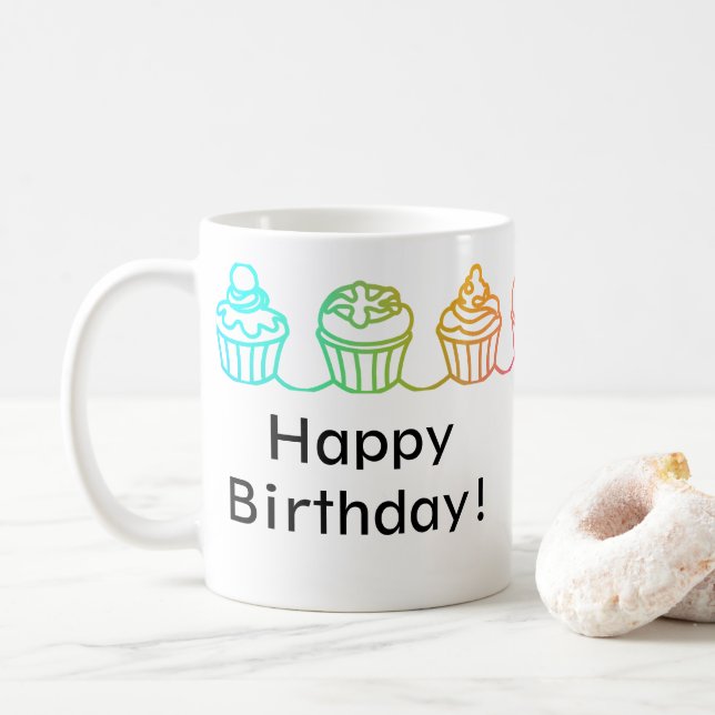 Mug Arc-en-ciel Cupcakes frontière Musique personnalis (Avec donut)