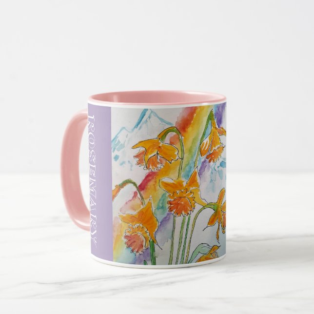 Mug Arc-en-ciel Daffodique Ressort Aquarelle Boue flor (Devant gauche)