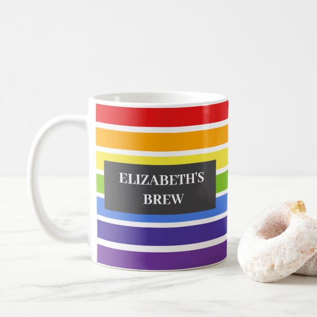 Mug Arc-en-ciel découpé Nom personnalisé brassée (Avec donut)