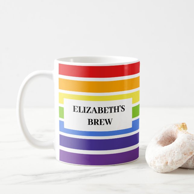 Mug Arc-en-ciel découpé Nom personnalisé brassée (Avec donut)