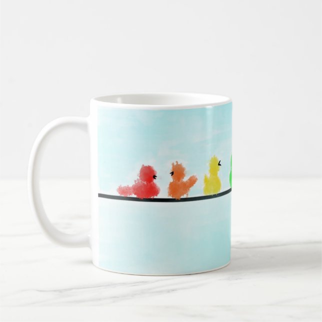 Mug Arc-En-Ciel D'Oiseau Sur Un Fil (Gauche)