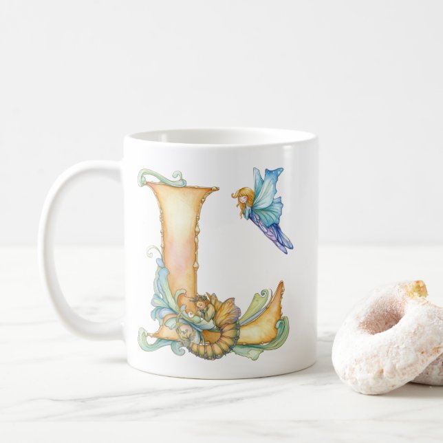 Mug Arc en ciel Fairy Initial 'L' (Avec donut)