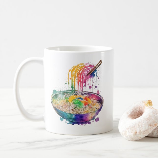 Mug Arc-en-ciel nouilles Ramen et baguettes (Avec donut)