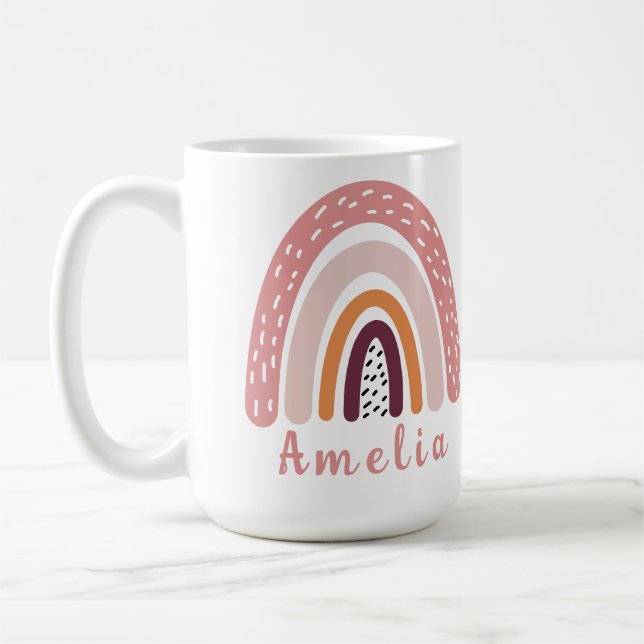 Mug Arc-en-ciel rose Boho avec nom personnalisé (Gauche)