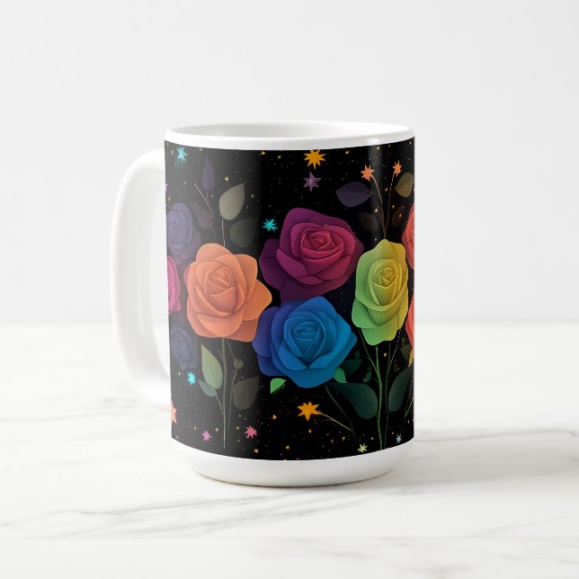 Mug Arc-en-ciel Rose Galaxy Stars Black Whimsical (Devant gauche)