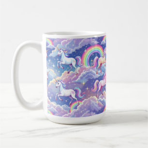 Mug Arc-en-ciel scintillant et licornes sur des nuages