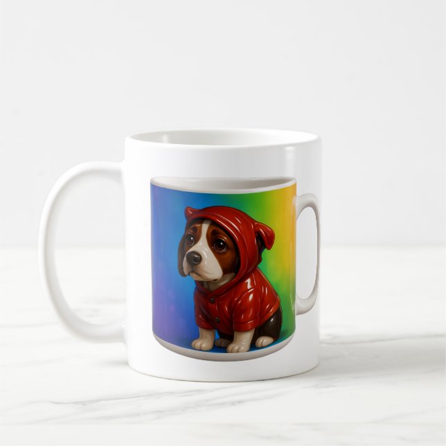 Mug Arc-en-ciel triste de chiot à capuche  (Gauche)