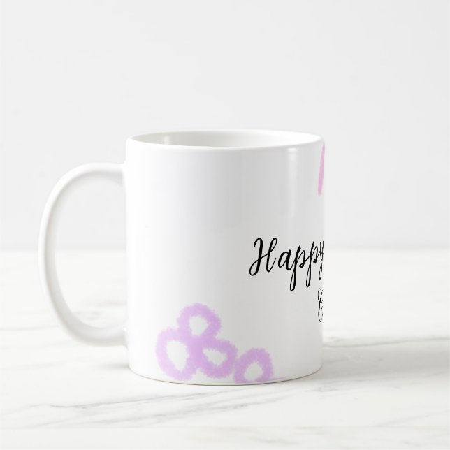 Mug Arc rose violet fleuri pastel heureux anniversaire (Gauche)
