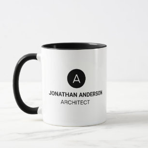 Mug Architecte professionnel Monogram Initial noir