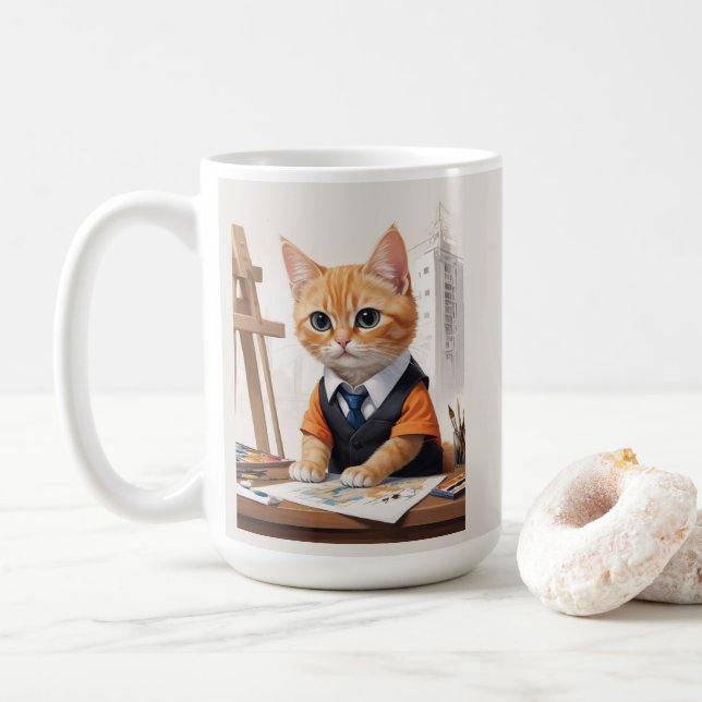 Mug Architecte sophistiqué Chat Ginger Kitten Art (Avec donut)