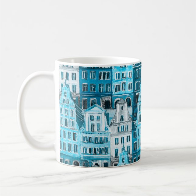 Mug Architecture d'Amsterdam, aquarelle bleue. (Gauche)