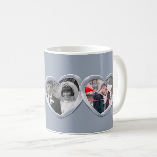 Mug Argent 25e anniversaire mariage coeur 2 photos (Devant droit)