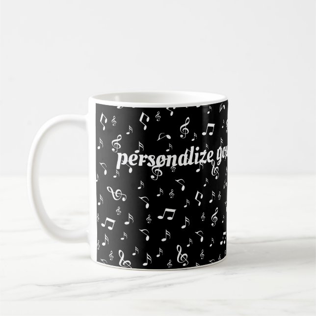 Mug argent noir, note, musical, mélodie, musique, son, (Gauche)