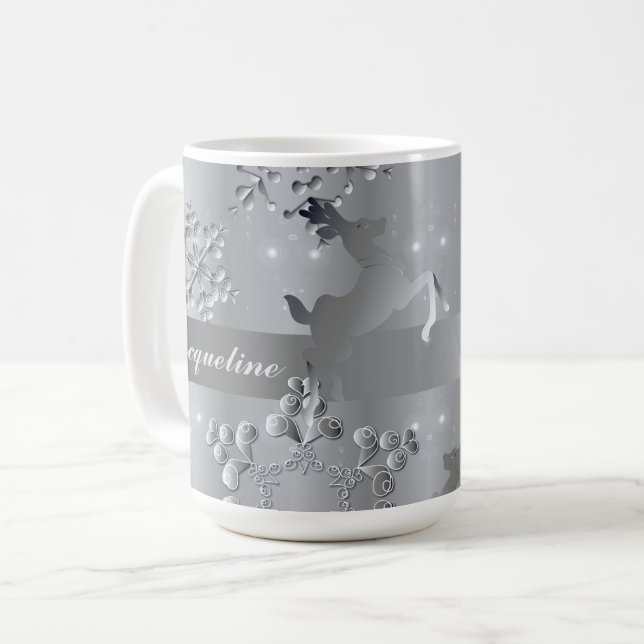 Mug Argent renne et flocons de neige Musique (Devant gauche)