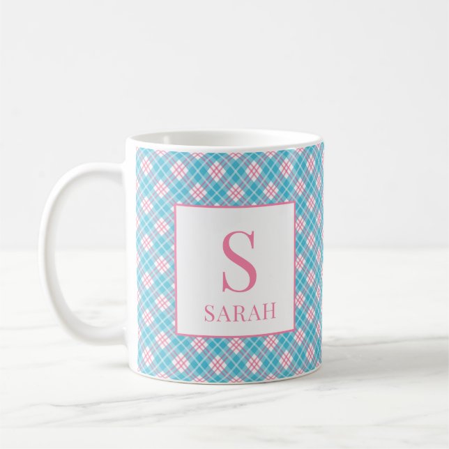 Mug Argyle Prépa Rose Bleu Nom personnalisé (Gauche)