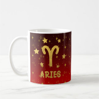 Mug Aries Zodiac Musique d'astrologie rouge et or