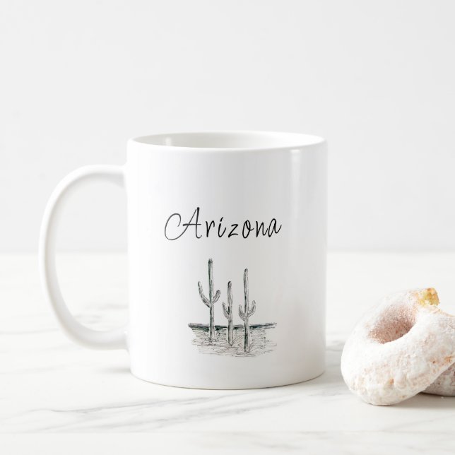 Mug Arizona Désert Cactus Sud-Ouest Noir Blanc (Avec donut)