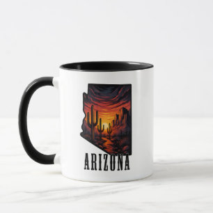 Mug Arizona State Tattoo Style Desert Sunset $ Cactus