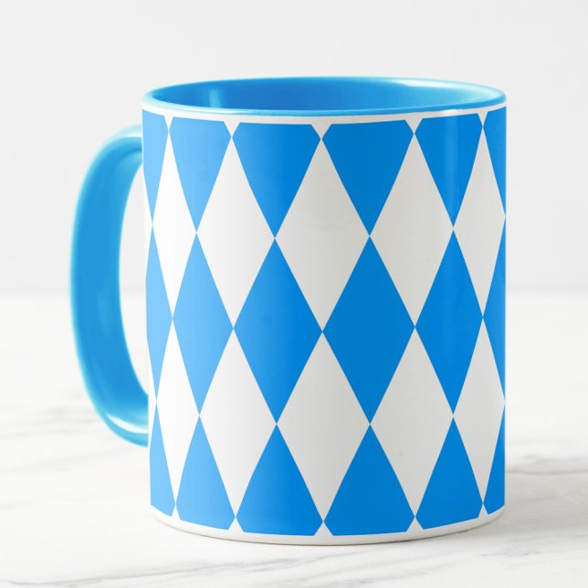 Mug Arlequin bleu blanc Diamants Checkers Design (Créateur téléchargé)