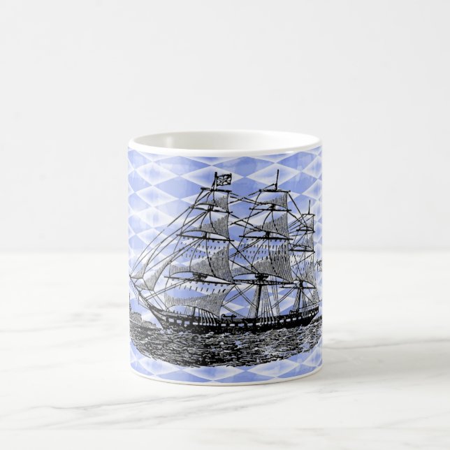 Mug Arlequin bleu navire vintage (Centre)