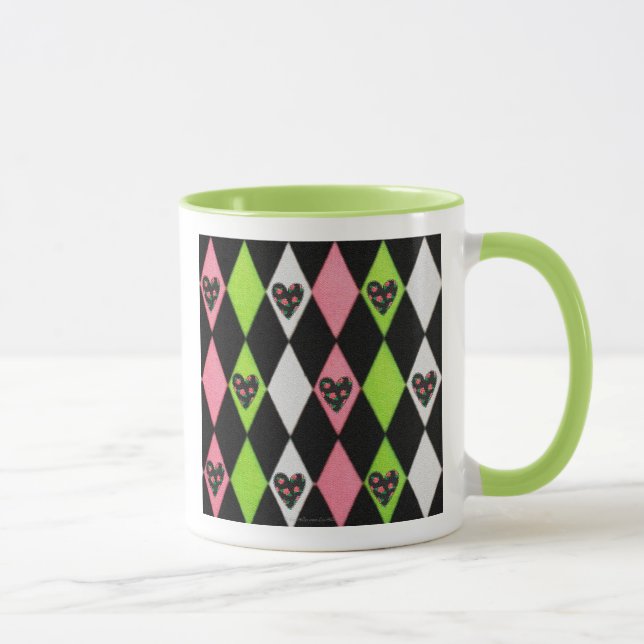 Mug Arlequin coloré Imprimer avec Coeurs Roses Café M (Droite)