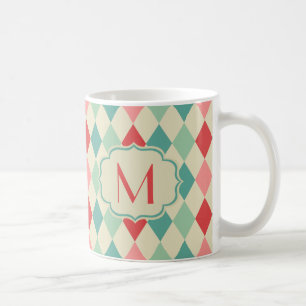 Mug Arlequin rétro Motif géométrique Monogramme