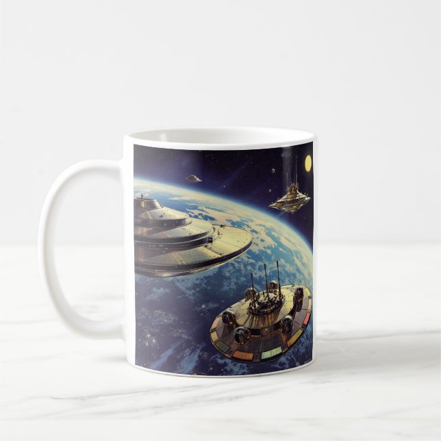 Mug Armada de soucoupes galactiques rétro (Gauche)