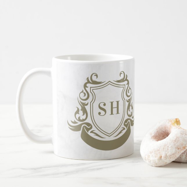 Mug Armoiries de ruban élégant et monogramme initial d (Avec donut)