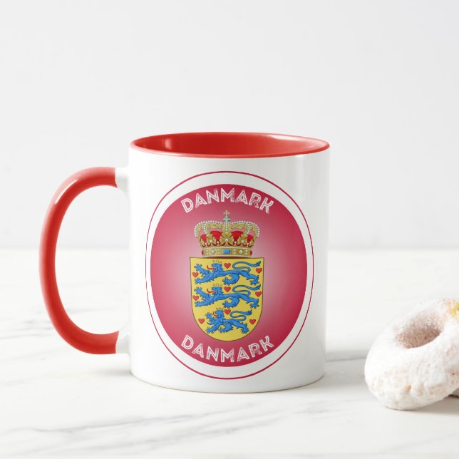 Mug Armoiries du Danemark de forme circulaire  (Avec donut)
