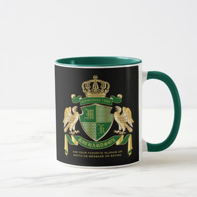 Mug Armoiries personnalisées Emblème d'aigle vert d'or (Droite)