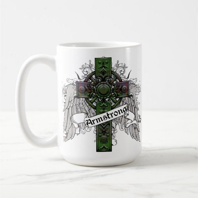Mug Armstrong, tartan, croix, clan, famille, celtique, (Gauche)